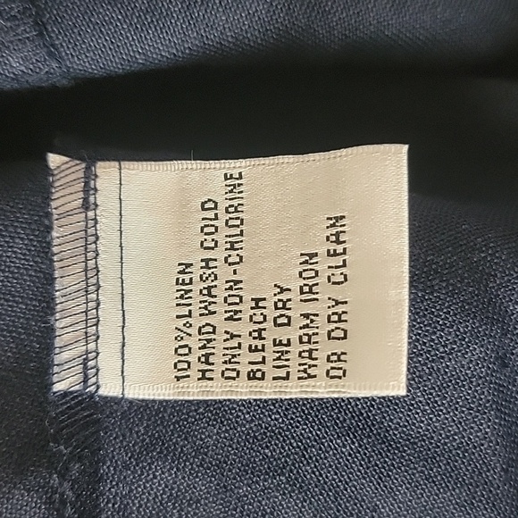 TALBOTS Navy Blue 100% Irish Linen Button Down Patch Pocket Ruffle Cuff Blouse - Picture 8 of 10